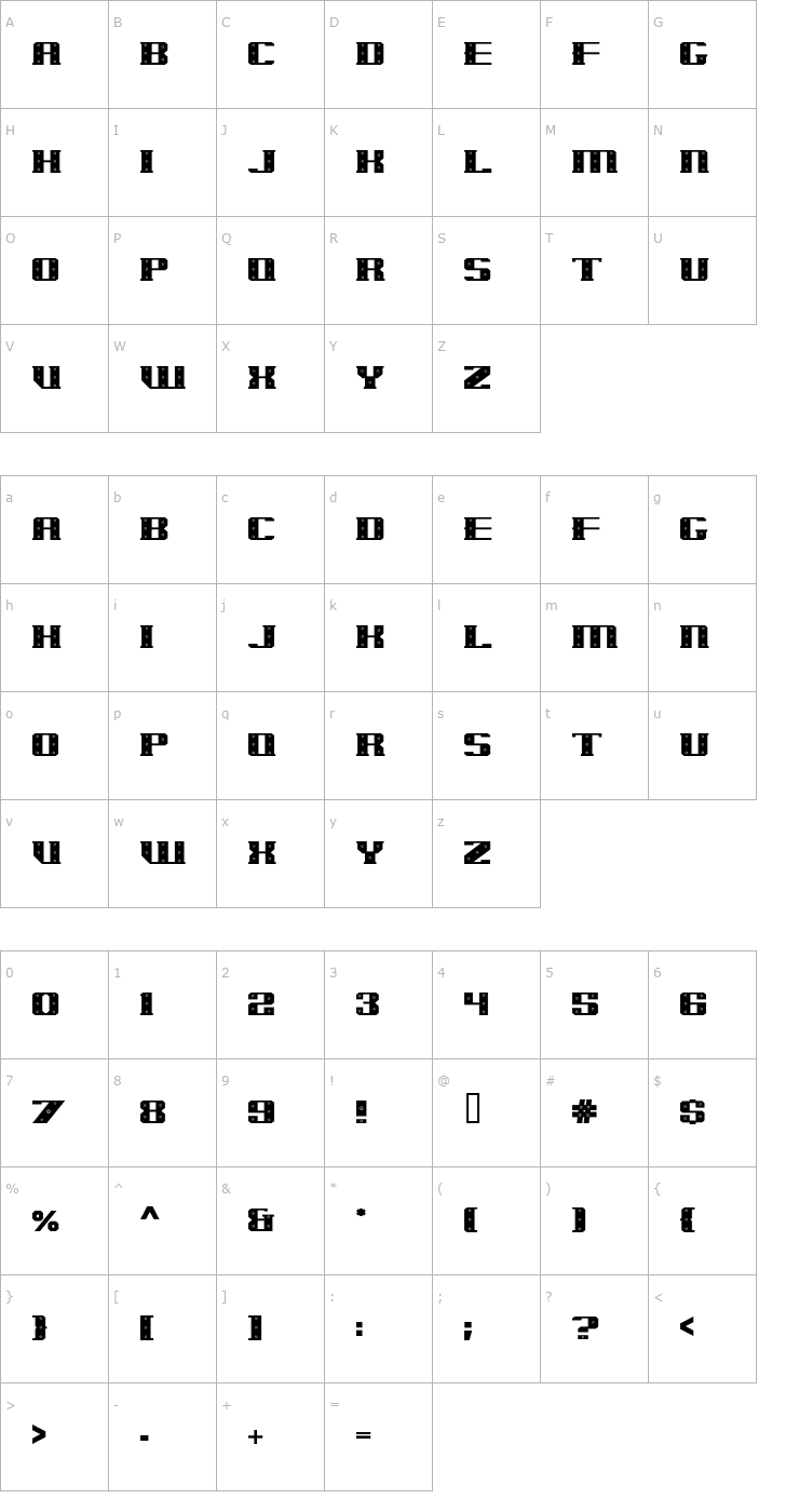 Character Map IronCladBolted Font