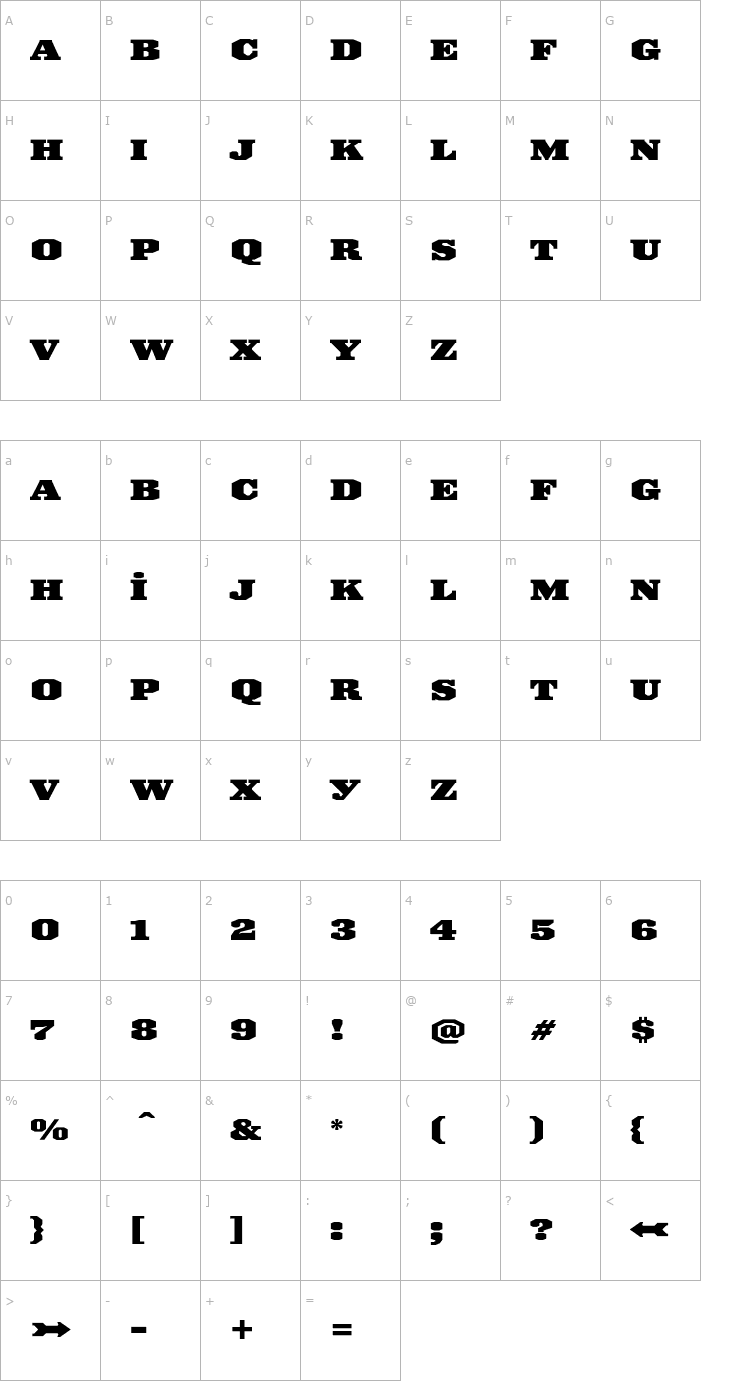 Character Map Ironmonger FB Black Font