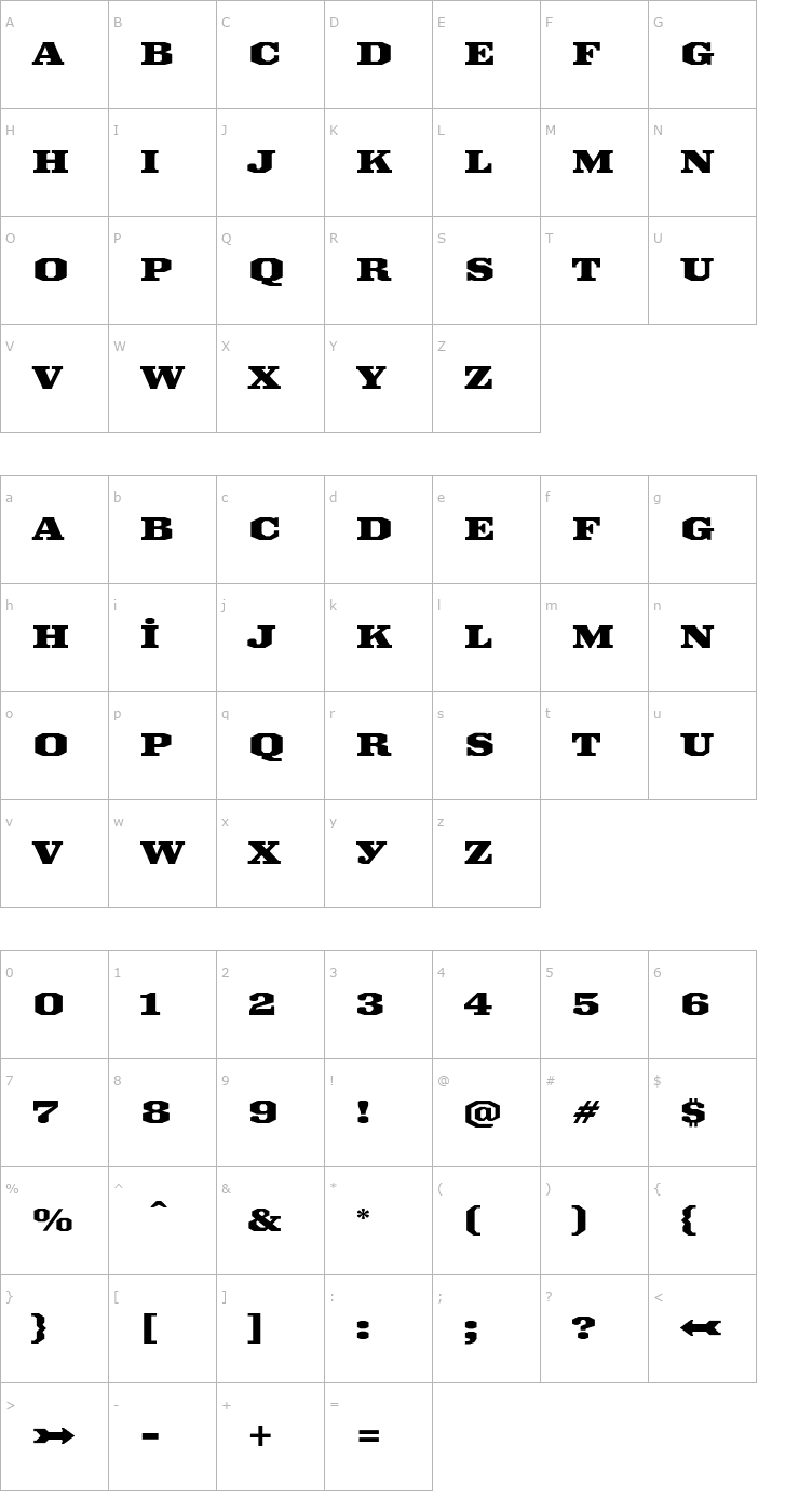 Character Map Ironmonger FB Extended Font
