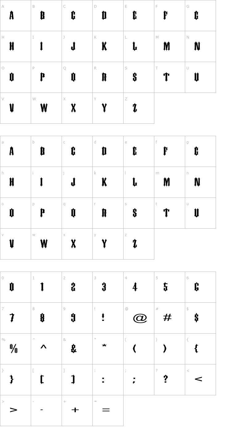 Character Map Ironwork Extended Normal Font