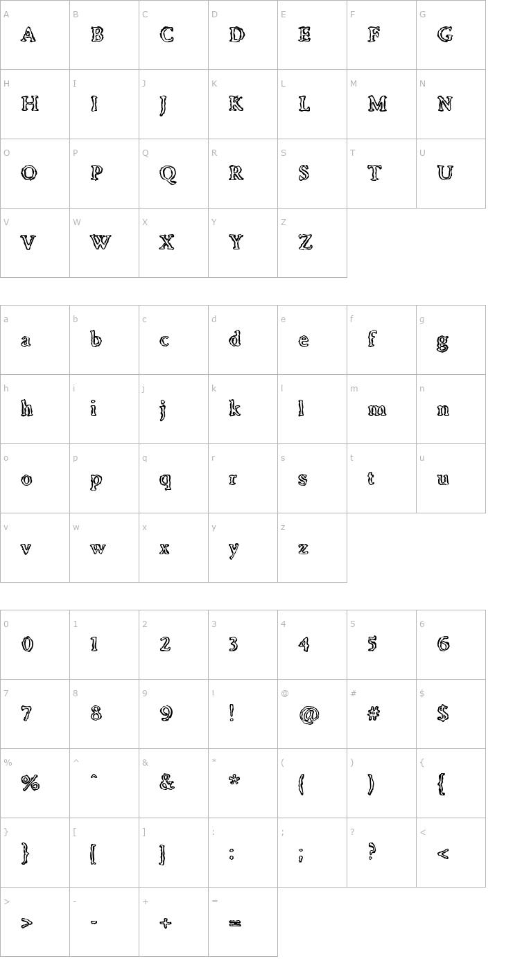 Character Map Irregular Inline Font