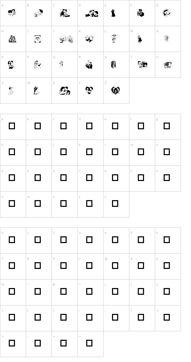 Character Map Isn't it Romantic Font