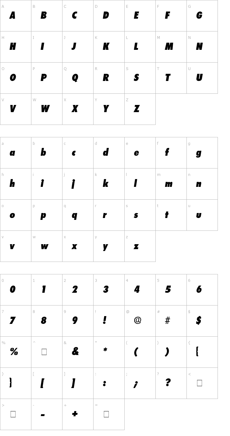 Character Map Isomar Display SSi Italic Font