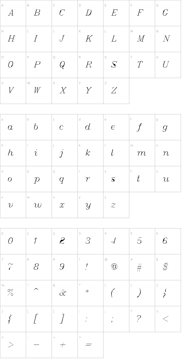 Character Map Italic Font