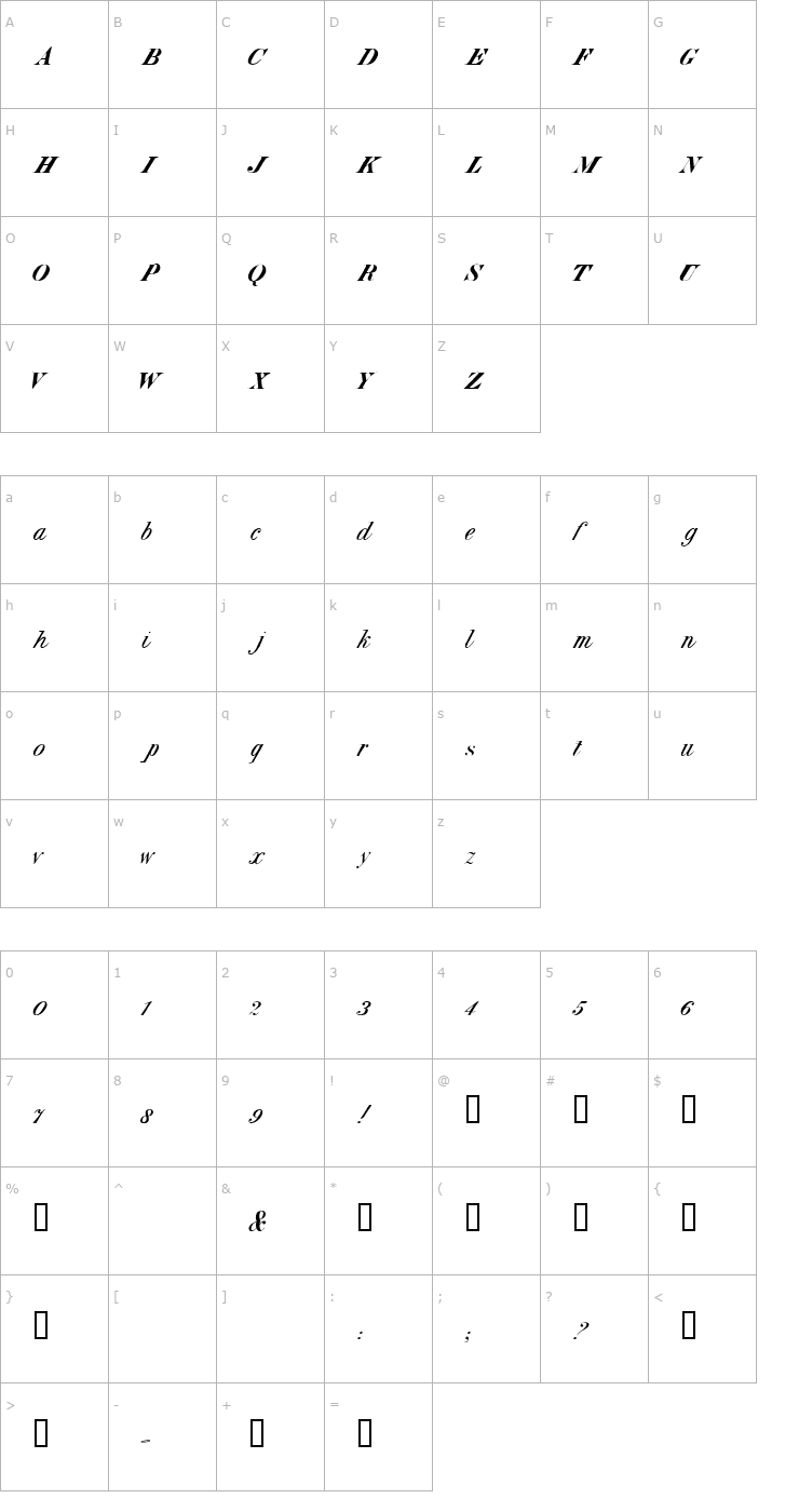 Character Map Italic HPLHS Font