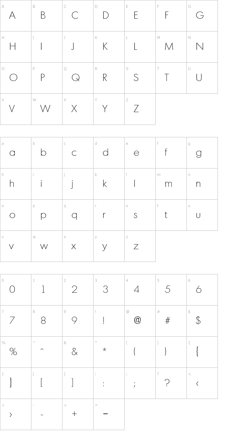 Character Map IvanBecker-ExtraLight Font