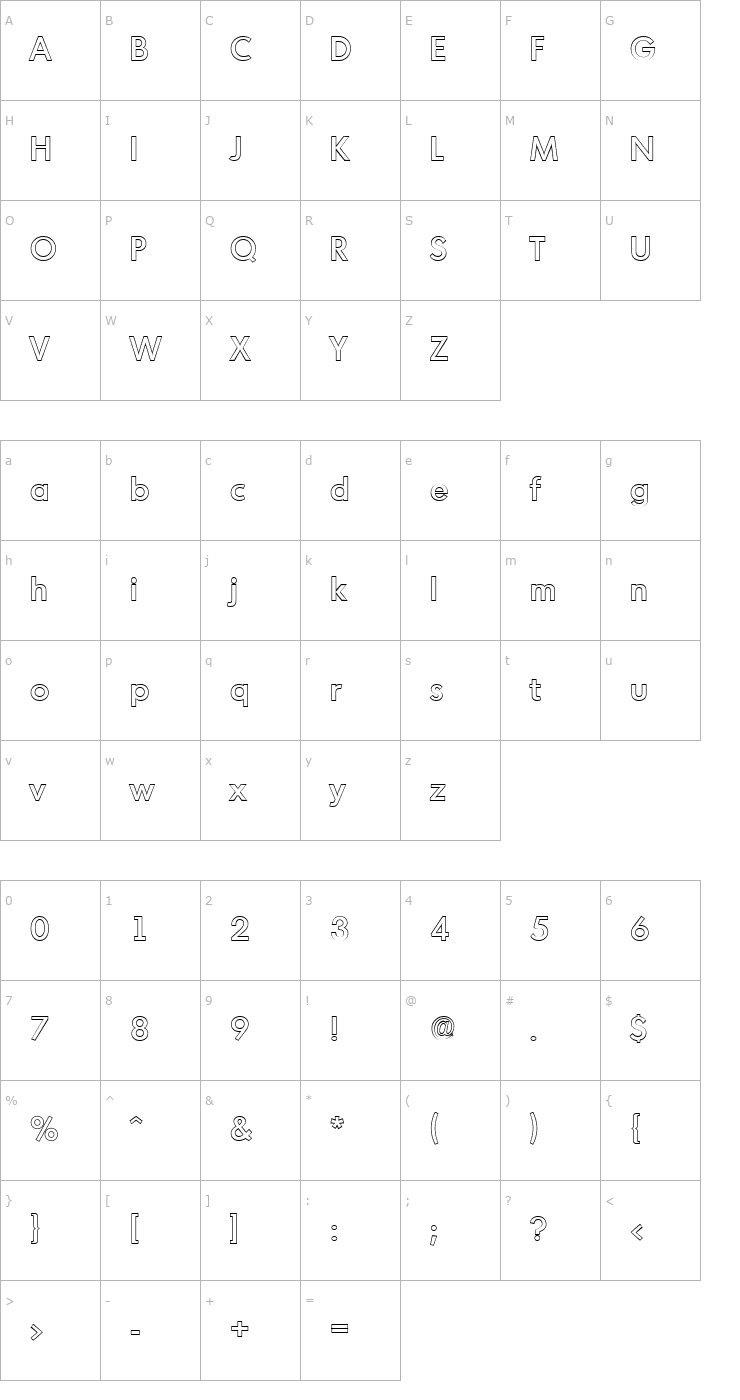 Character Map IvanBeckerOutline-Medium-Regular Font