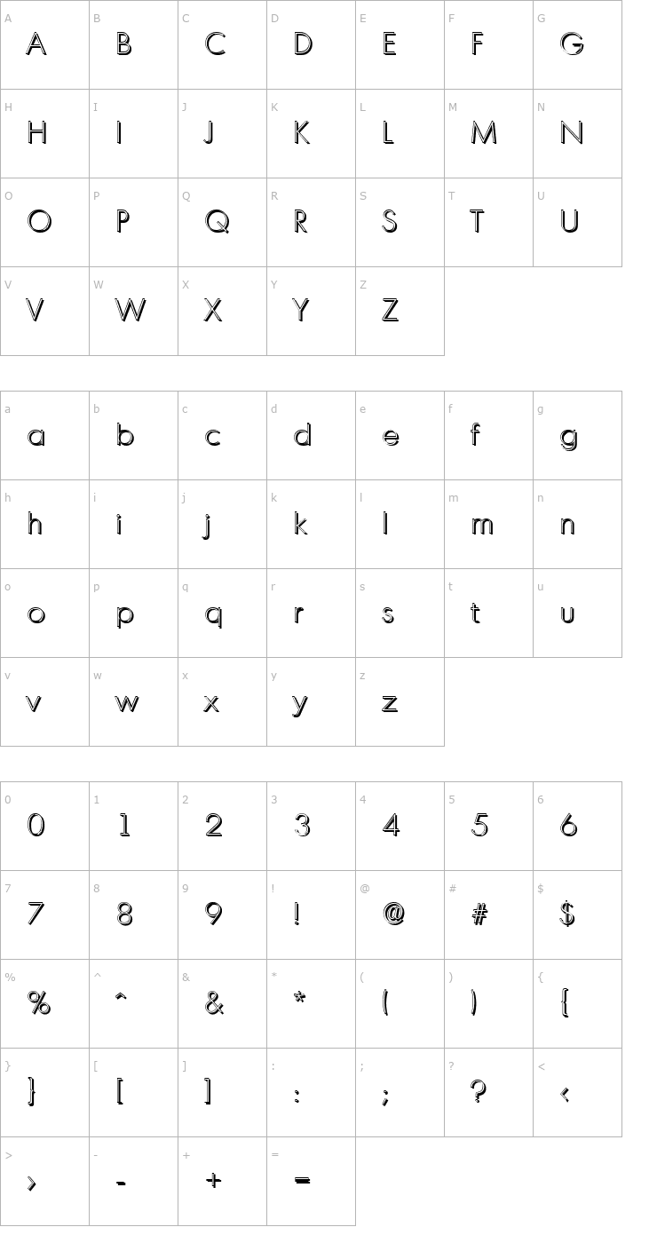 Character Map IvanBeckerShadow-Xlight-Regular Font
