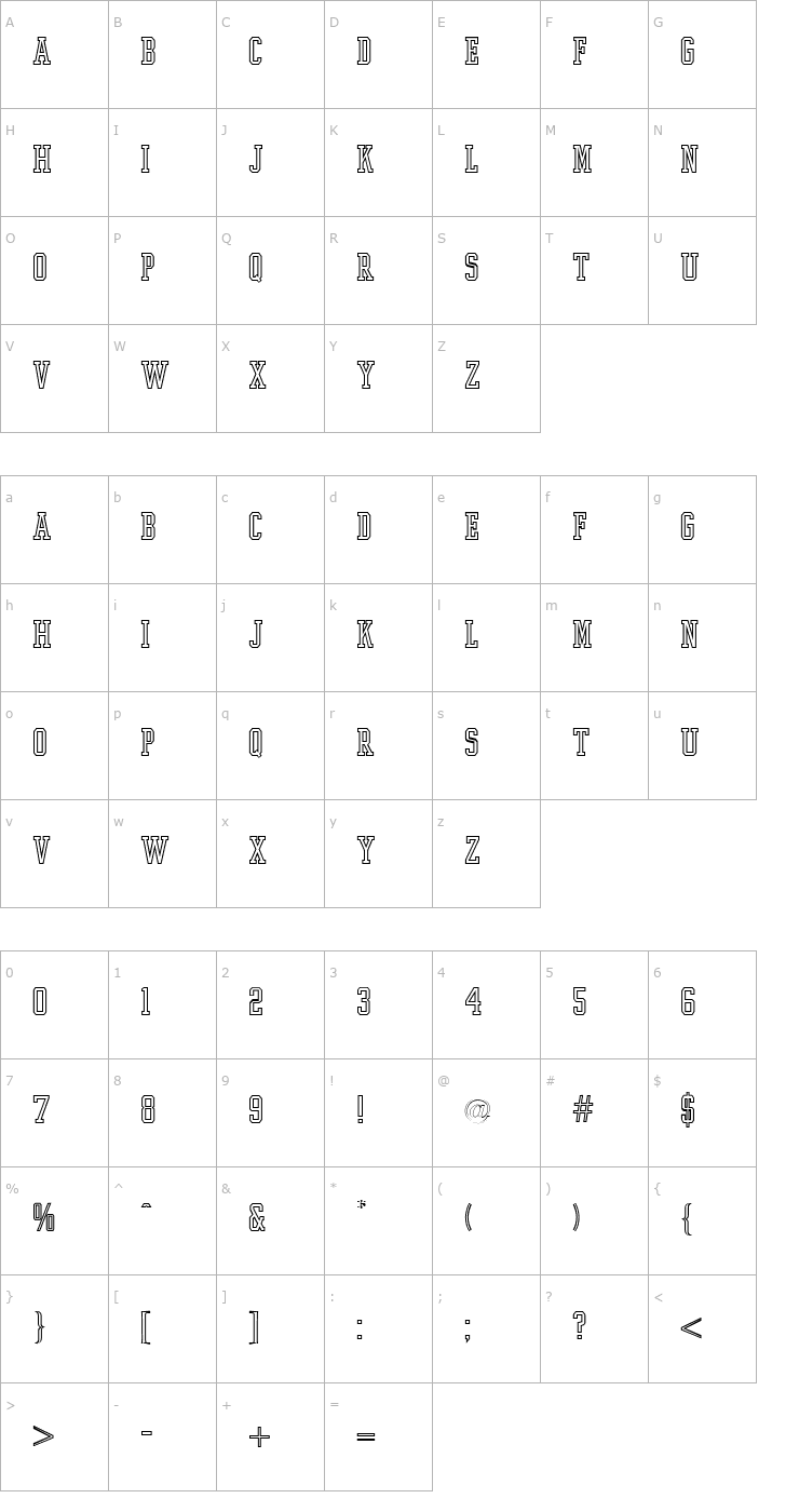 Character Map Ivy League Open Regular Font