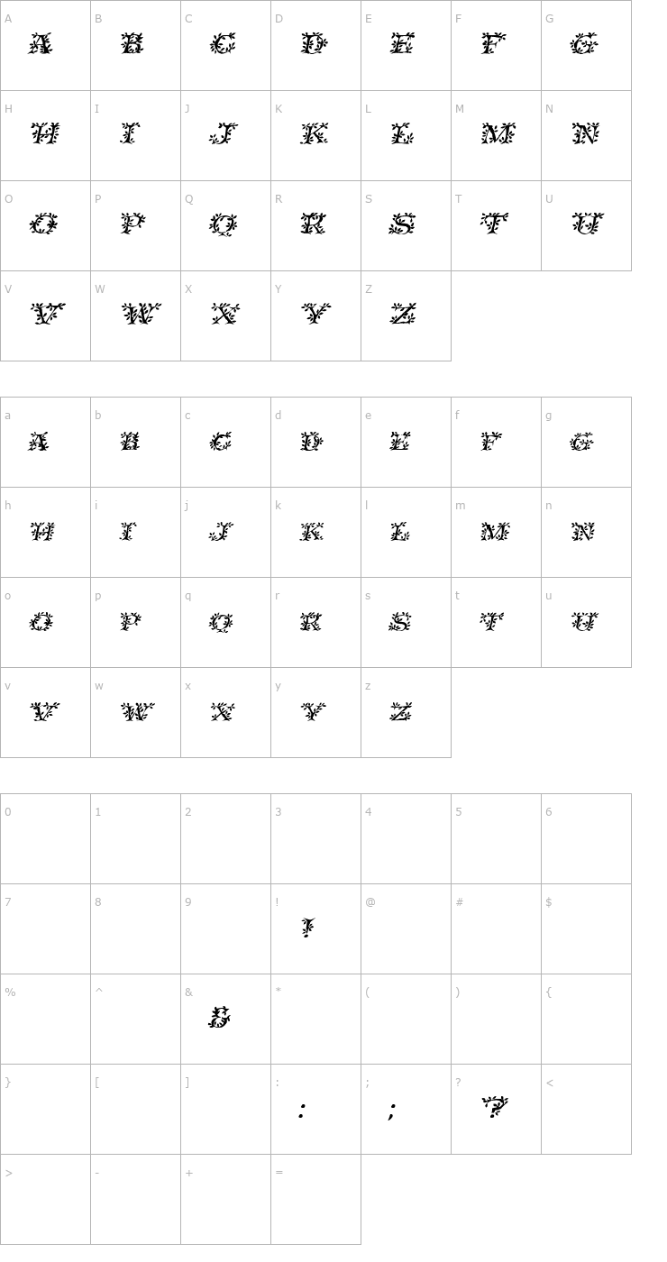 Character Map IvyDisplayCaps Italic Font