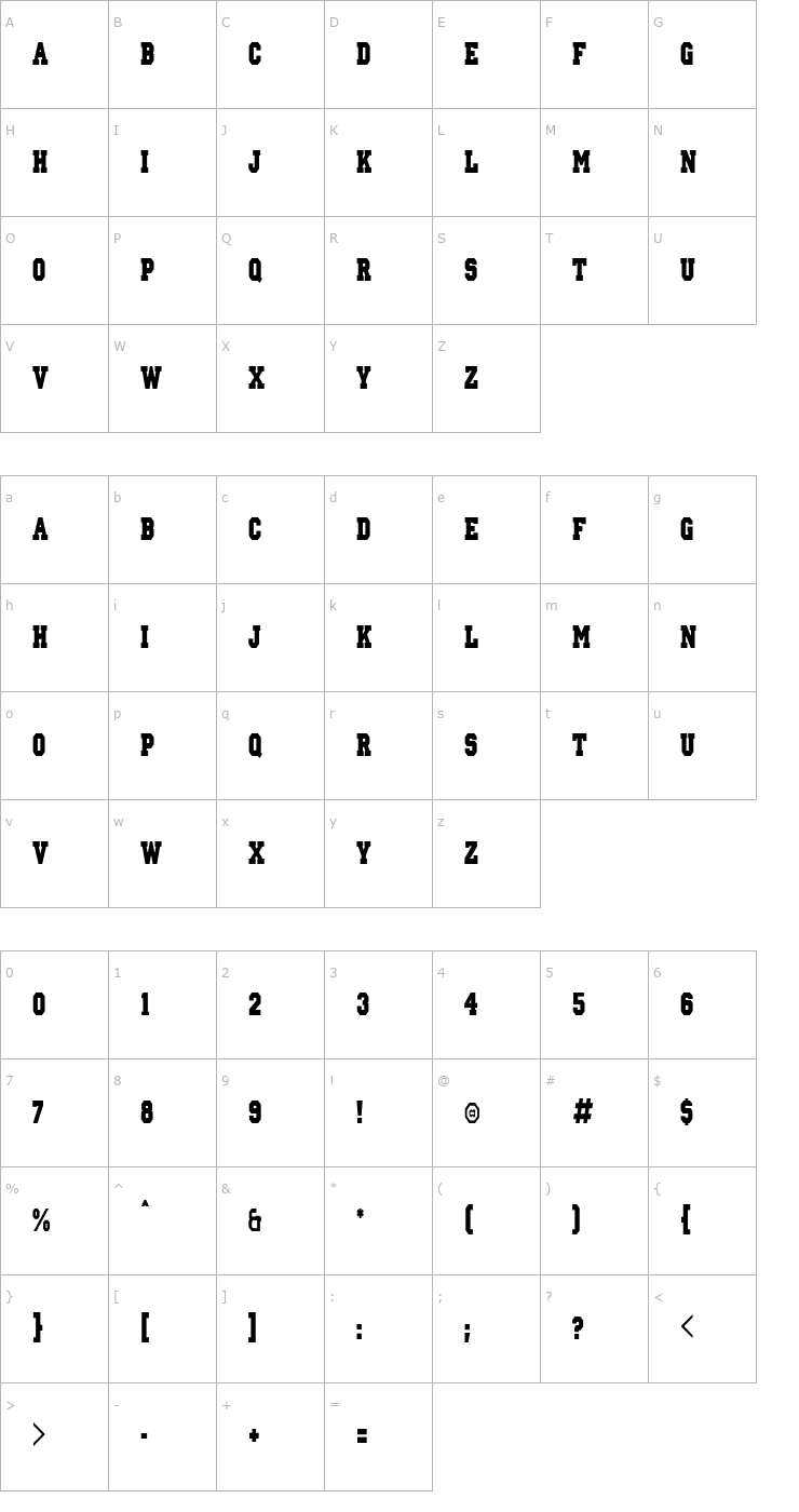 Character Map IvyLeagueCondensedSolid Font