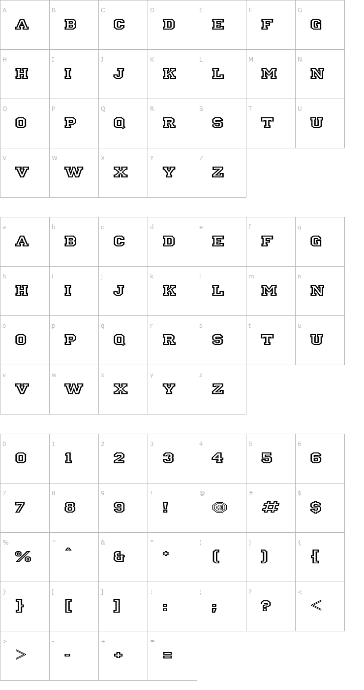 Character Map IvyLeagueExtendedOutline Font