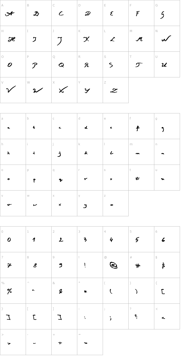 Character Map Jacek Zieba-Jasinski Bold Italic Font