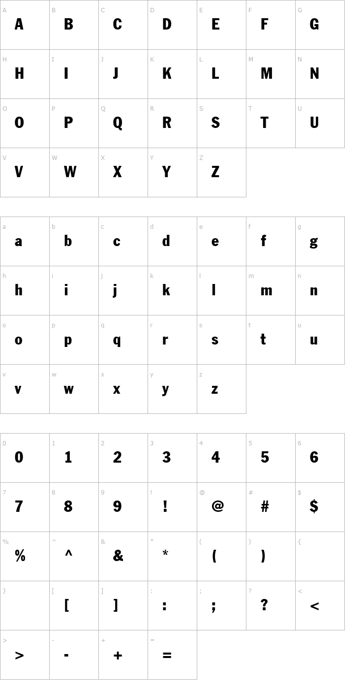 Character Map JackCondensed Font