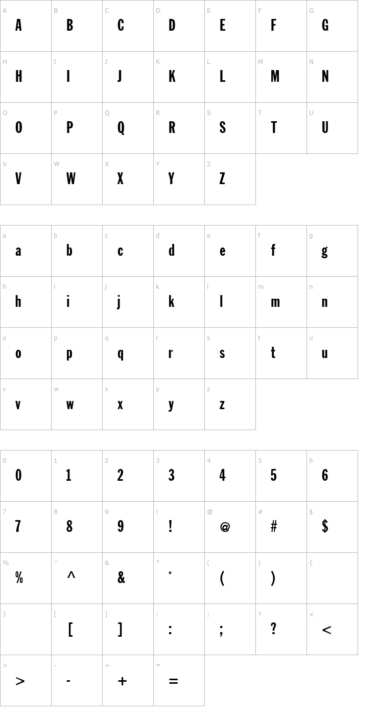 Character Map JackExtraCond Font