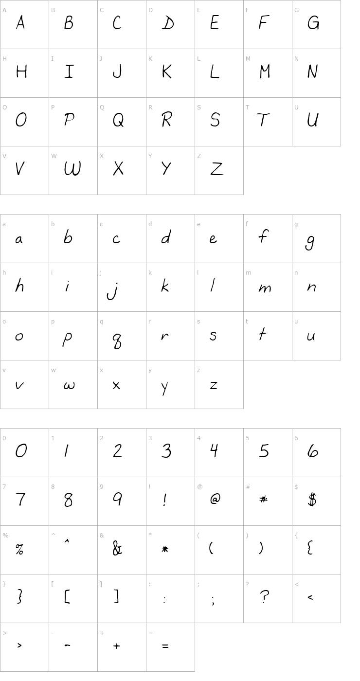 Character Map Jackie Regular Font