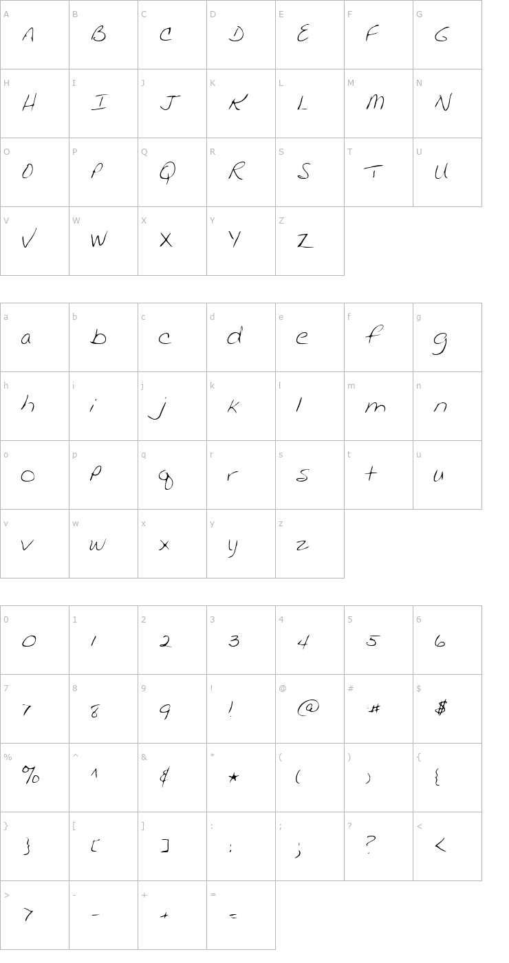 Character Map JackiesHand Regular Font