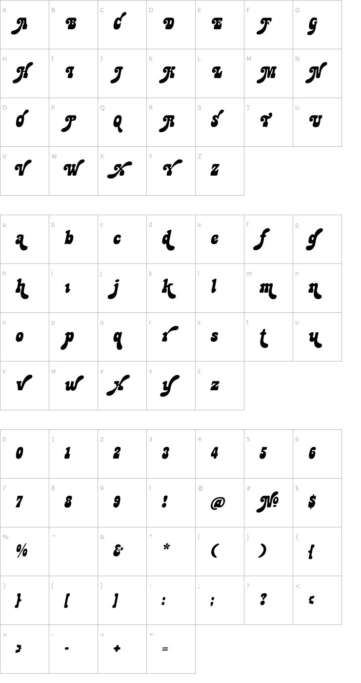 Character Map Jackpot Sweep Italic Font