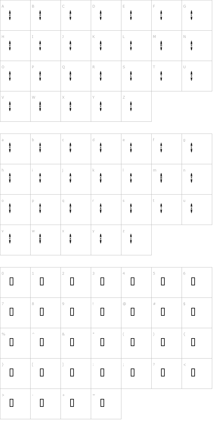 Character Map Jackrabbit's Bar & Grill Font