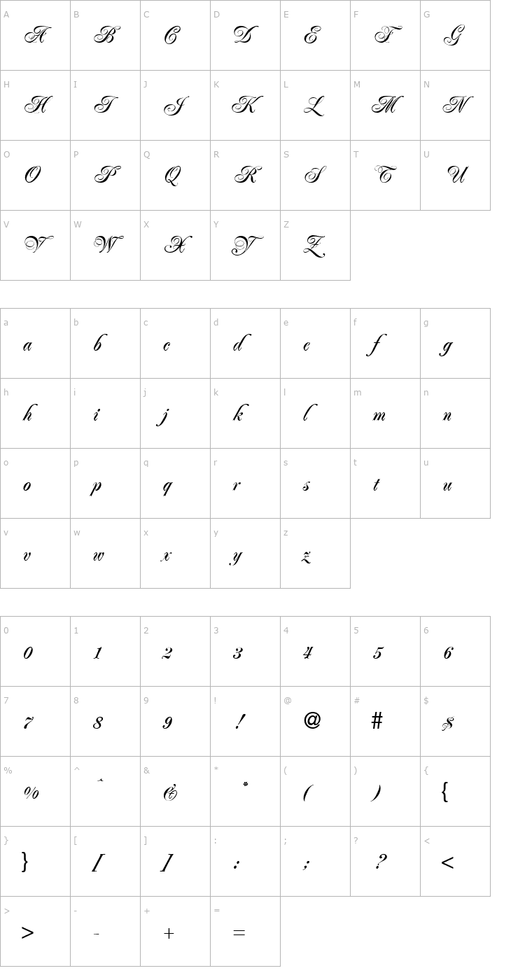 Character Map Jacoba Bold Font