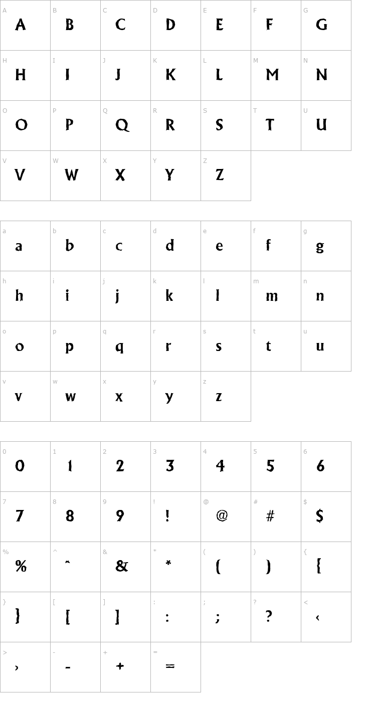 Character Map JacobBeckerAntique-Bold Font
