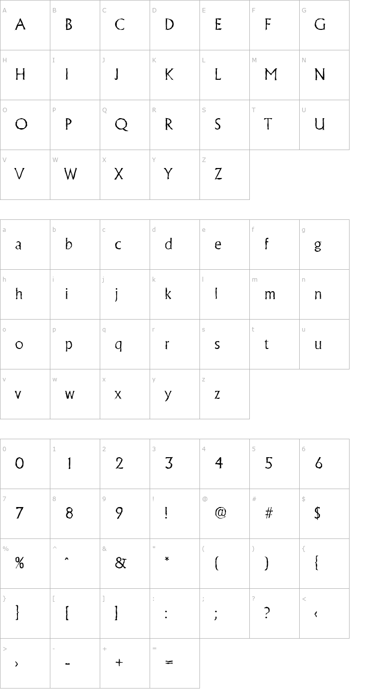 Character Map JacobBeckerAntique-Light-Regular Font