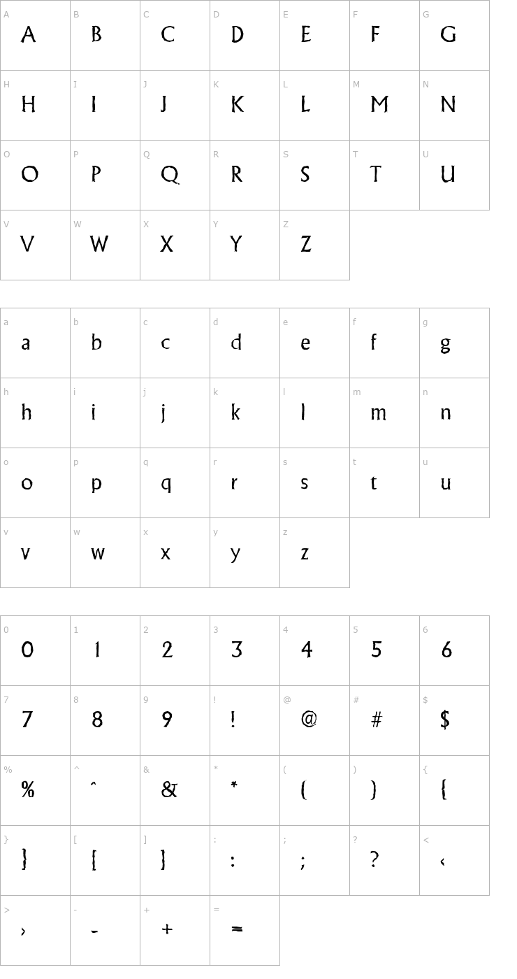 Character Map JacobBeckerAntique-Regular Font