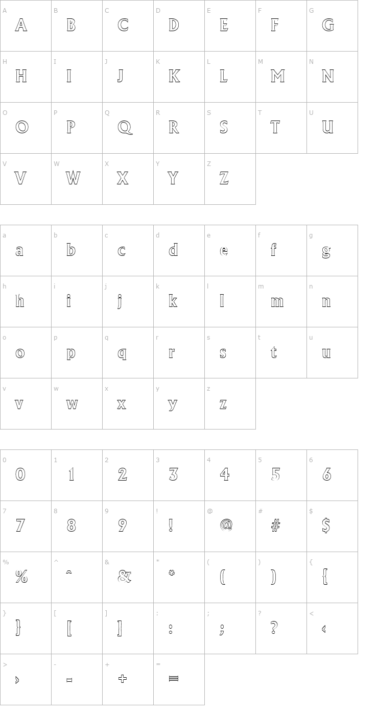 Character Map JacobBeckerOutline-Bold Font