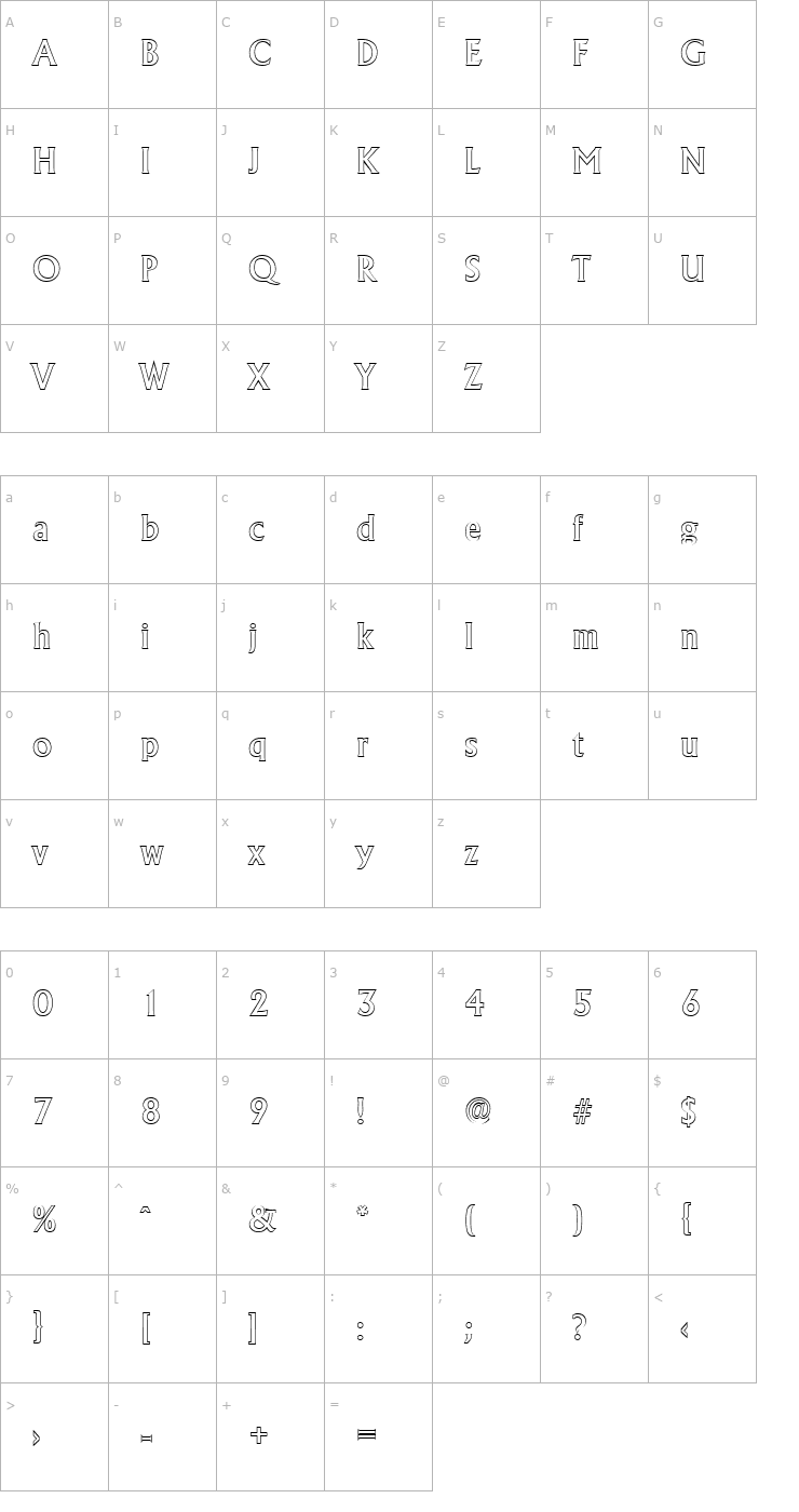 Character Map JacobBeckerOutline-Medium-Regular Font