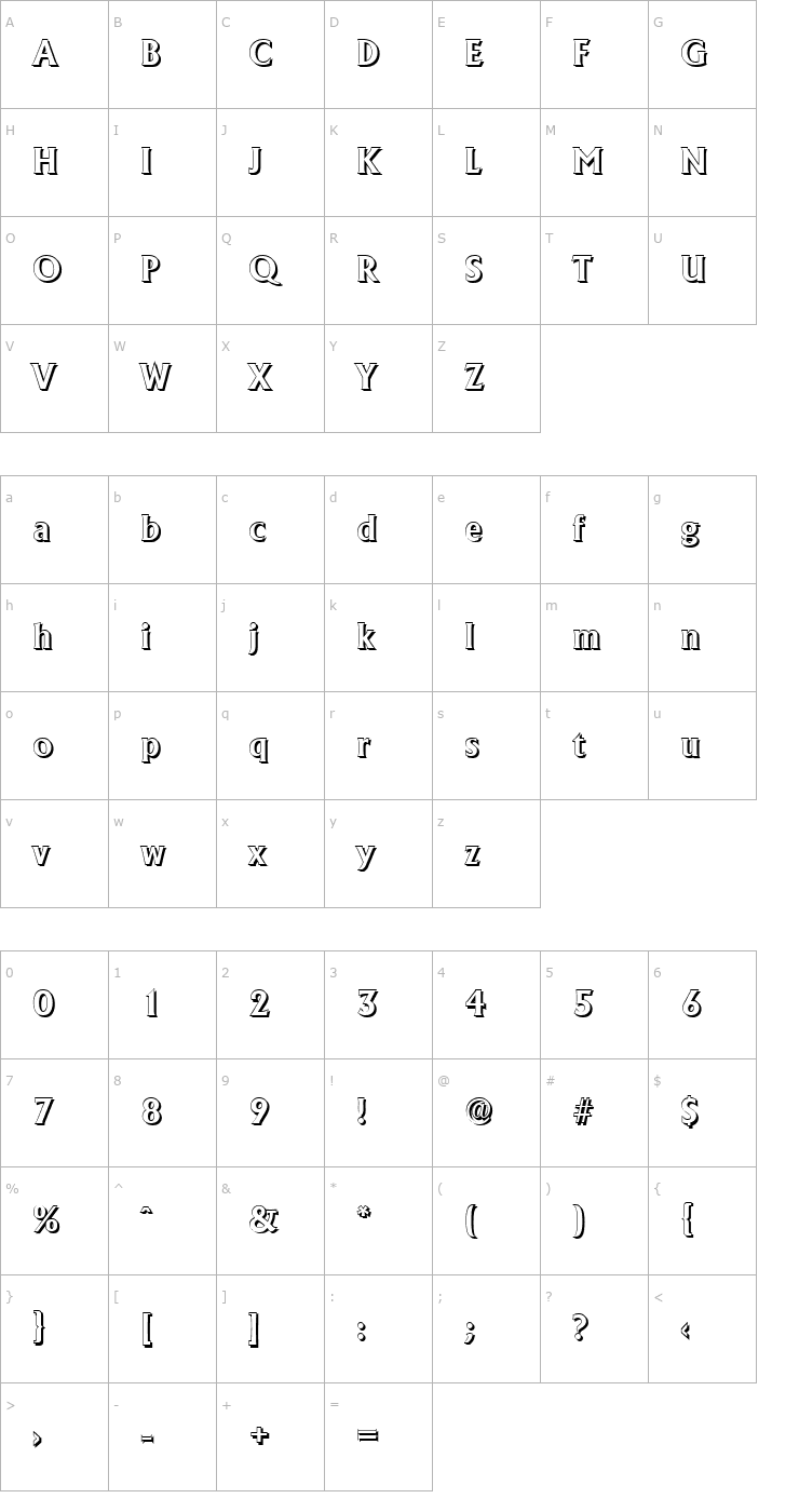 Character Map JacobBeckerShadow-Bold Font