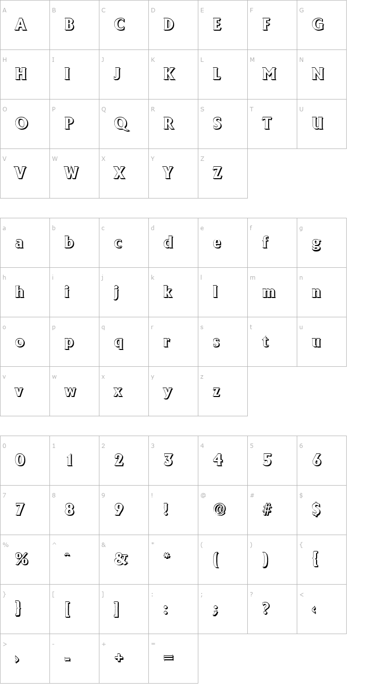 Character Map JacobBeckerShadow-ExtraBold-Regular Font