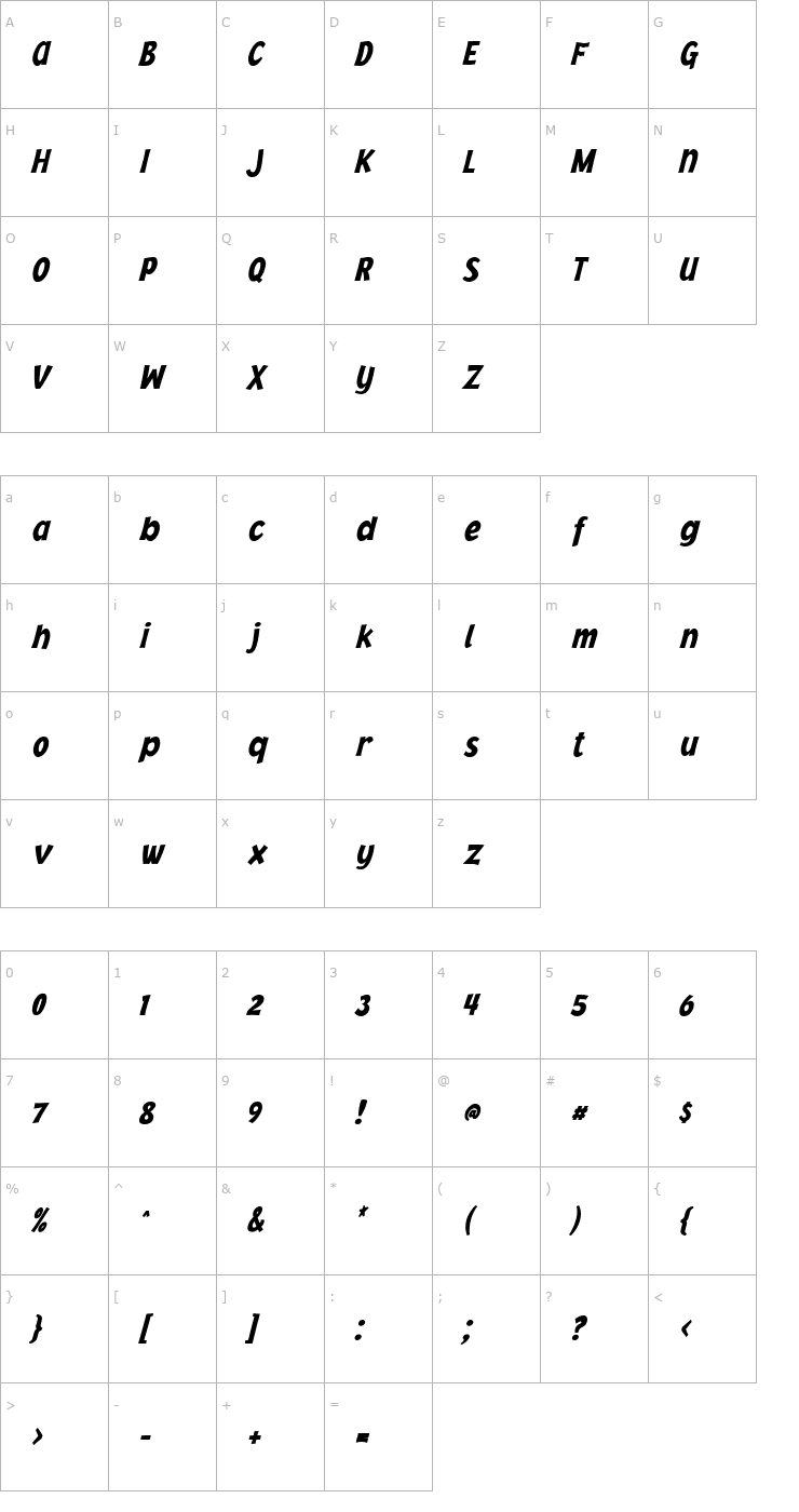 Character Map Jacoby Cond ICG Black Italic Font