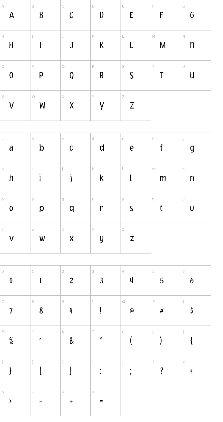 Character Map Jacoby Cond ICG Light Font