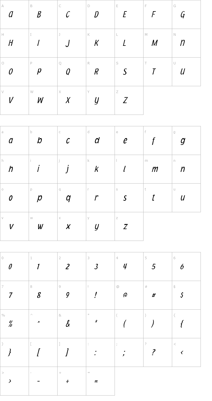 Character Map Jacoby Cond ICG Light Italic Font