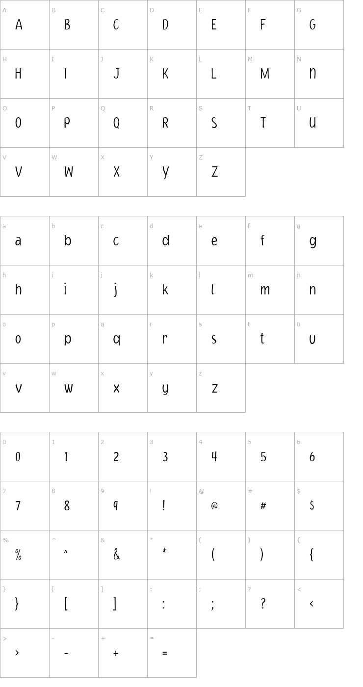 Character Map Jacoby Cond ICG XLight Font