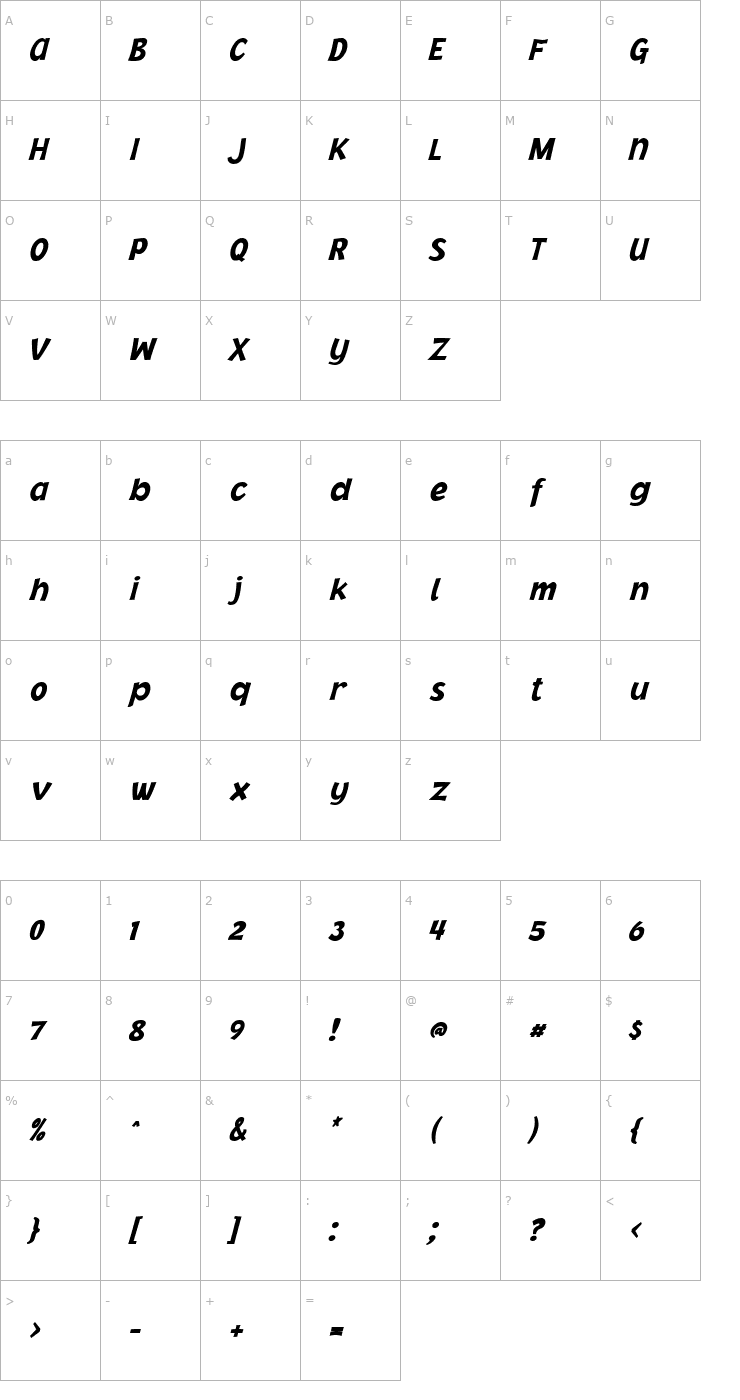 Character Map Jacoby ICG Black Italic Font