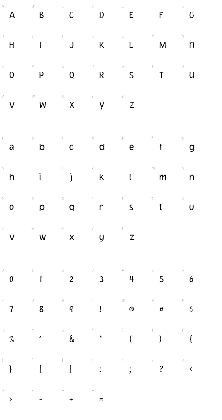 Character Map Jacoby ICG Light Font