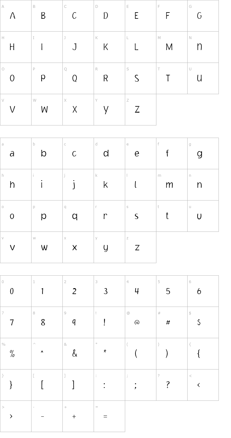 Character Map Jacoby ICG XLight Font
