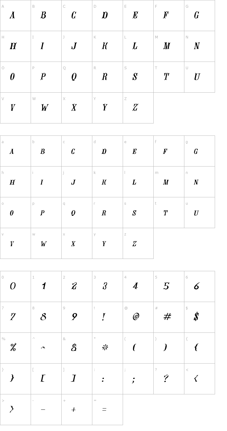 Character Map Jacques Italic Font