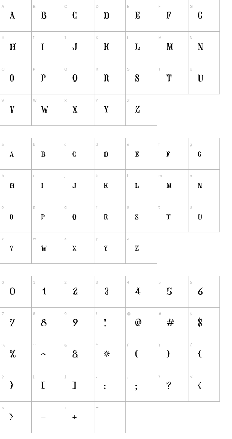 Character Map Jacques Regular Font