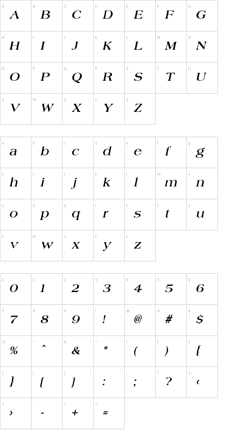 Character Map Jade BoldItalic Font