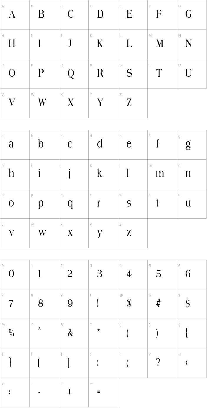 Character Map JadeCondensed Font