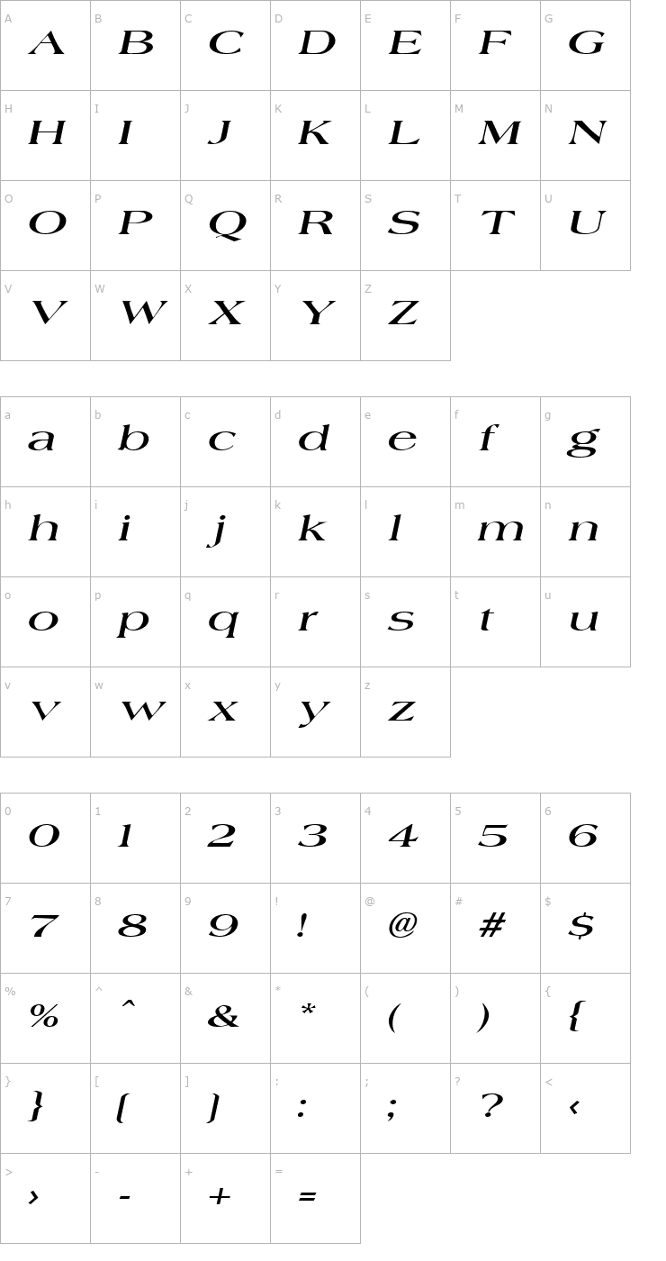 Character Map JadeExtended Italic Font