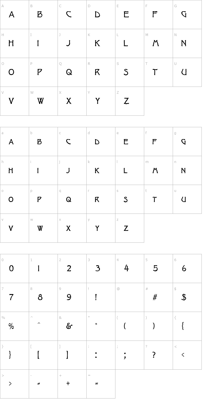 Character Map Jagged Light Font