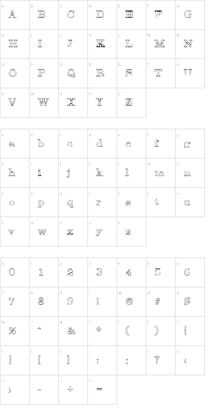 Character Map JamesBeckerOutline-Light Font
