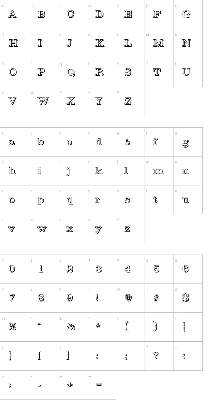 Character Map JamesBeckerShadow-Light-Regular Font