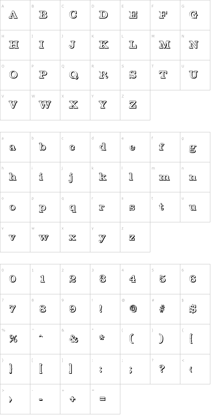 Character Map JamesBeckerShadow-Medium-Regular Font