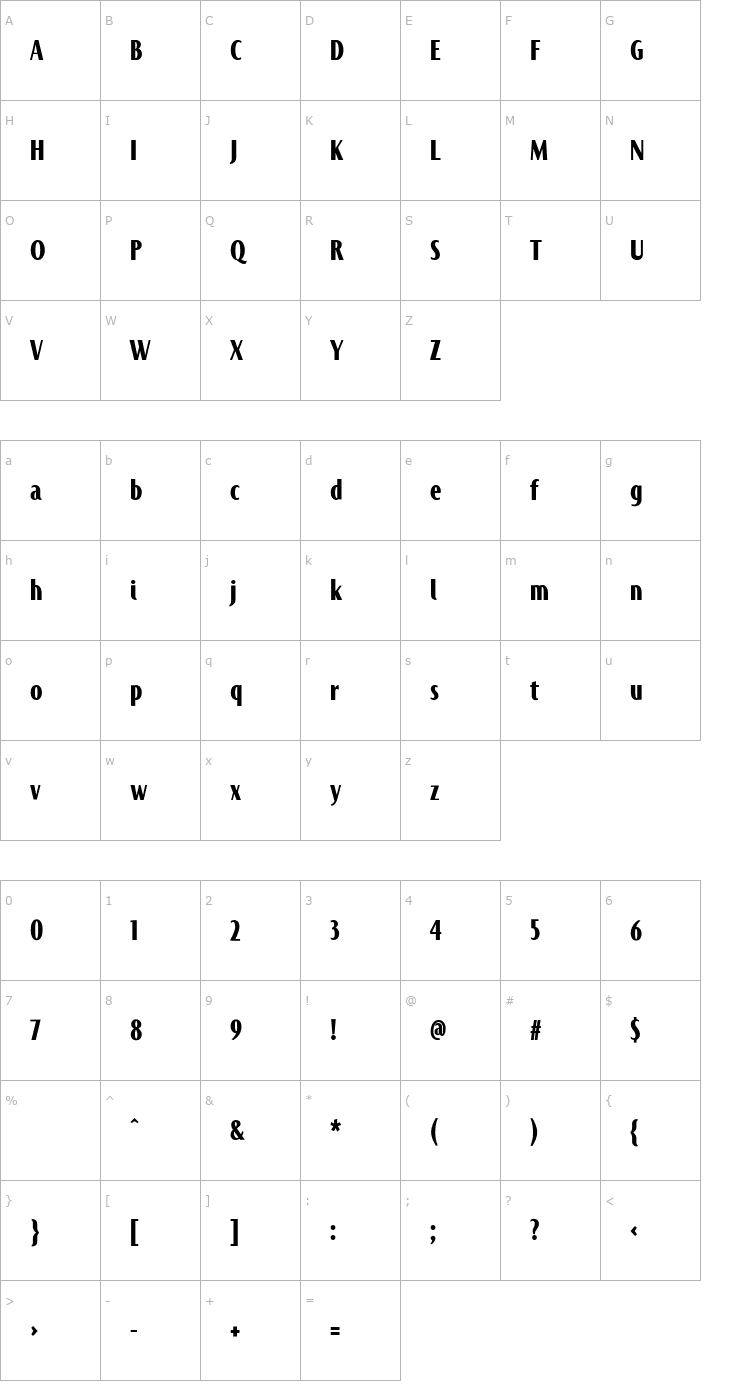 Character Map JandoniMedium Font