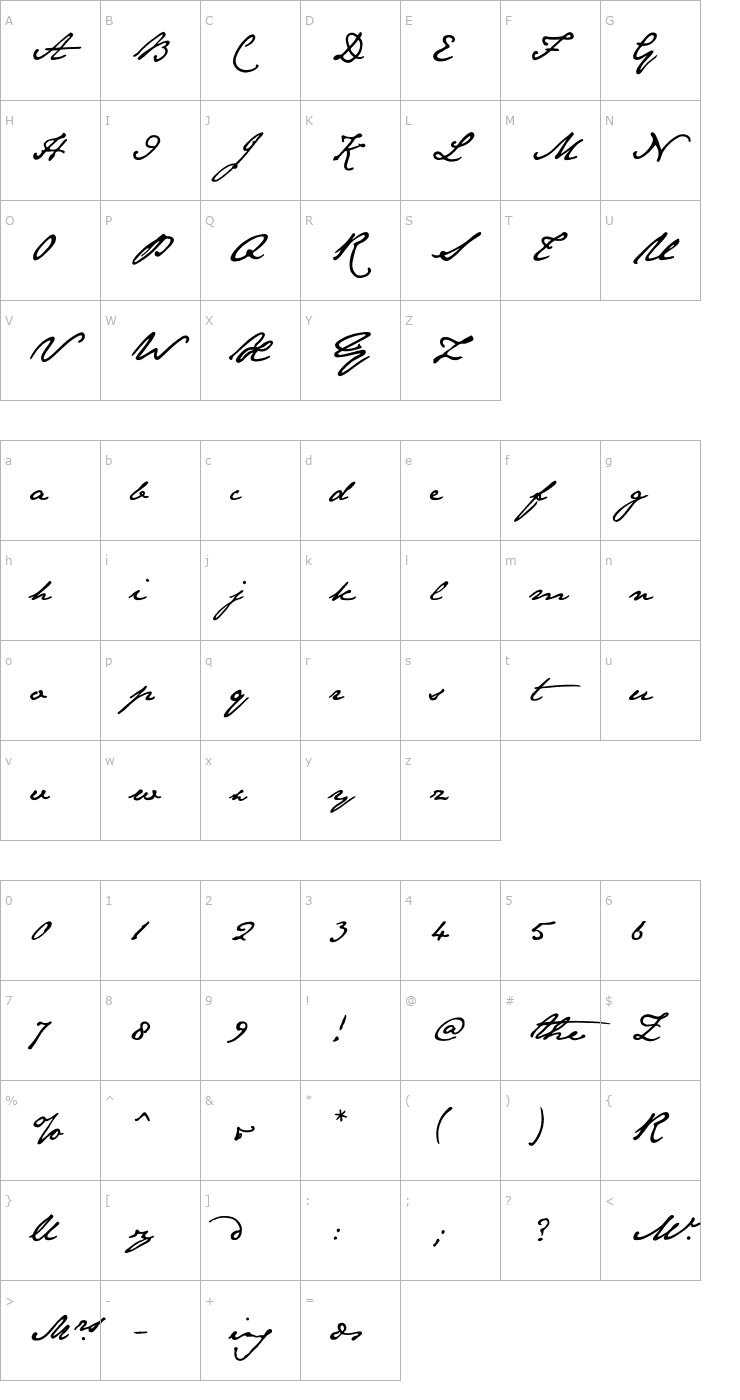Character Map JaneAusten Font