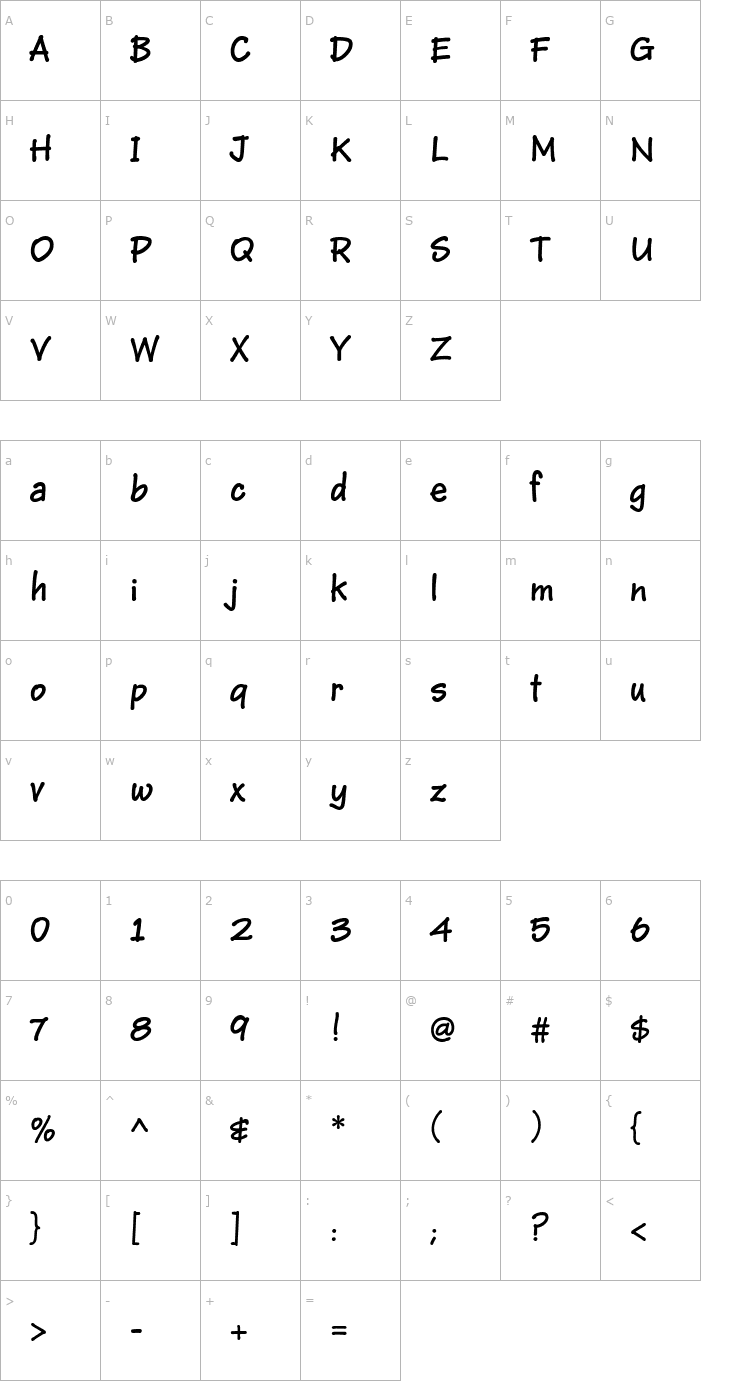 Character Map JanieHmkBold Font